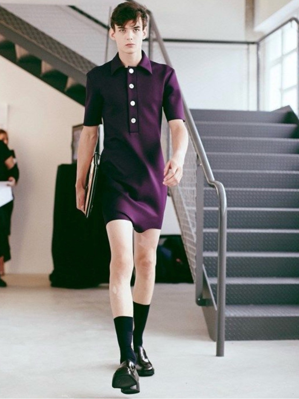 Raf Simons Runway SS 2014 Mens Light Lavender Short Sleeve Polo Dress